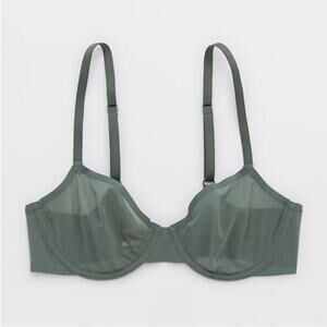 *NWT* Aerie Smoothez Unlined Mesh Bra Full Coverage Royal Palm Green